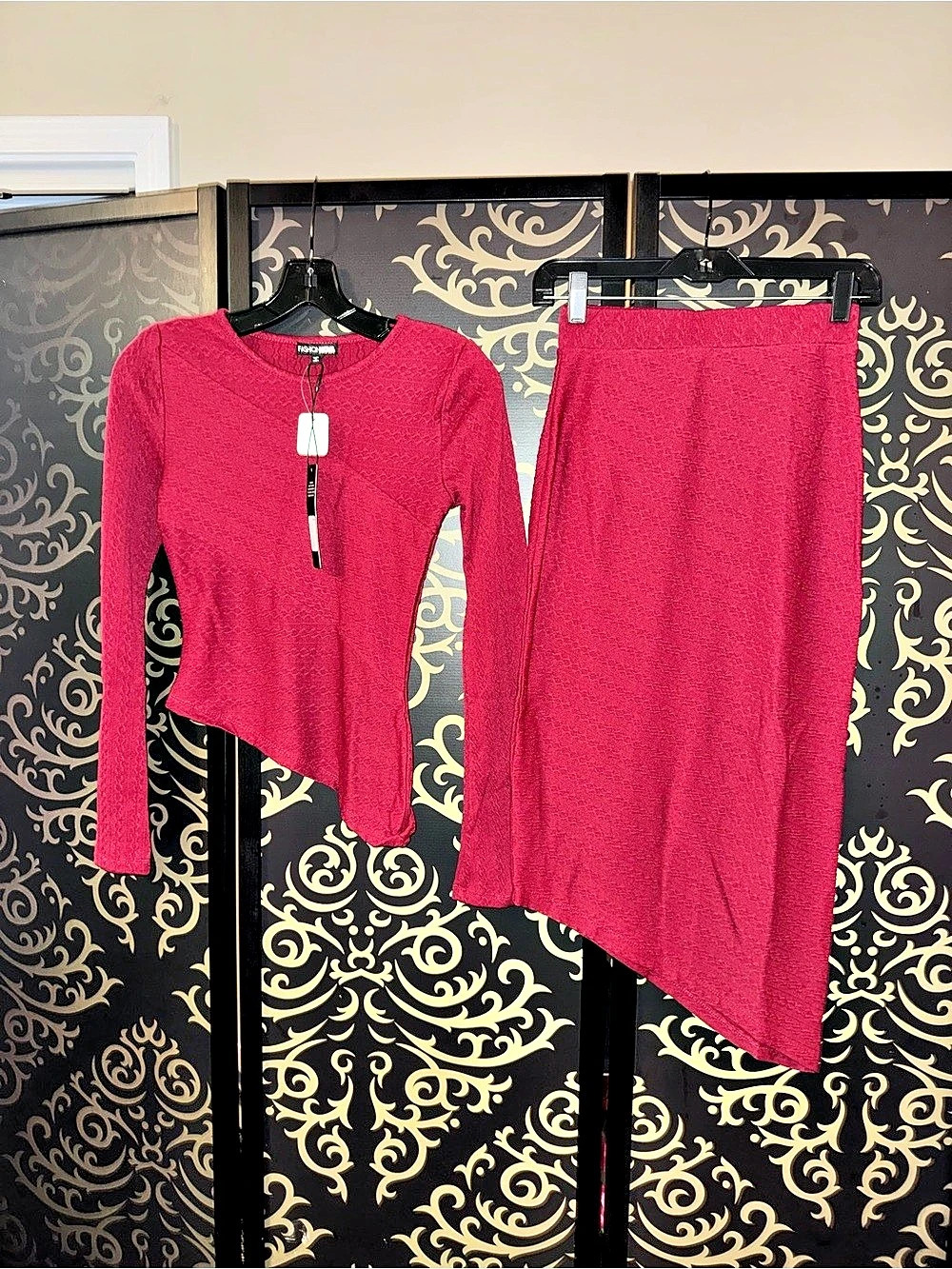 Fashion Nova Date Ready Asymmetrical Textured Midi Skirt Set Asymmetrical Skirt